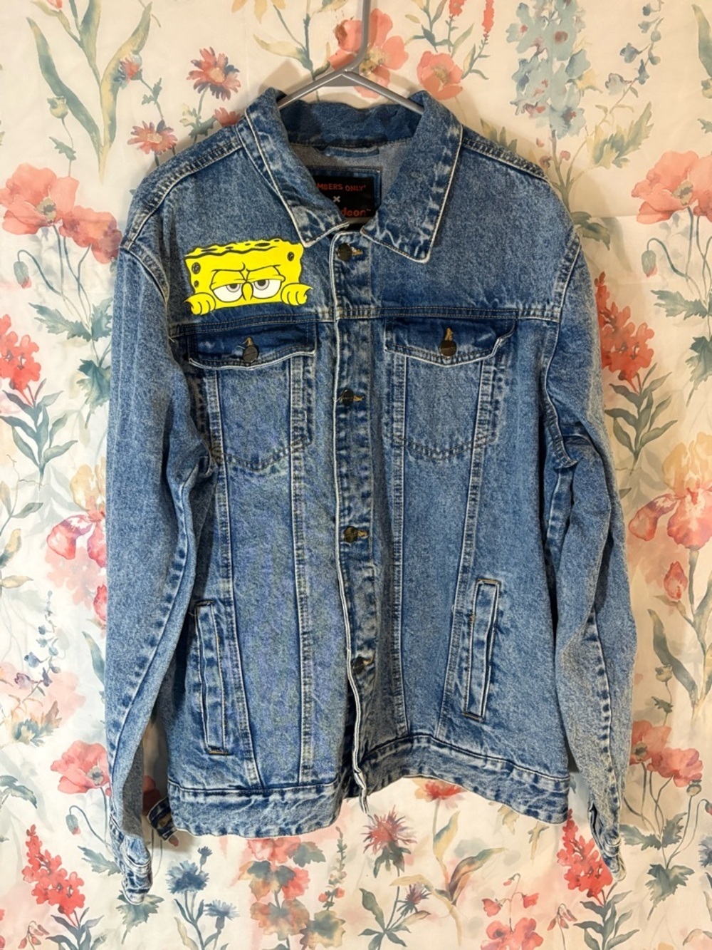 Members Only Light Blue Denim Jacket with Yellow Cartoon Patch